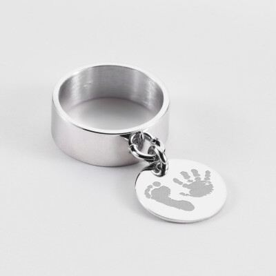 Bague personnalisée argent médaille gravée 15 mm - empreintes