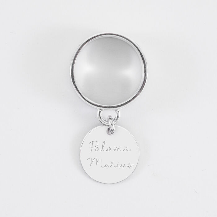 Bague personnalisée argent médaille gravée 15 mm - prénoms