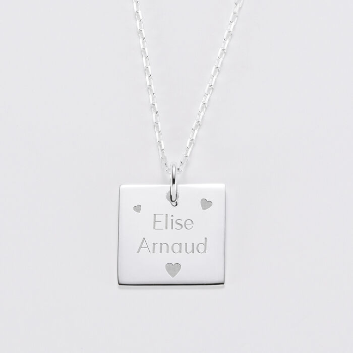 Pendentif personnalisé médaille gravée argent carré 18x18 mm - prénoms