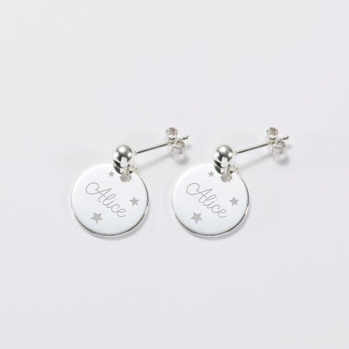 Boucles d'oreilles personnalisées gravées argent 15 mm - prénom