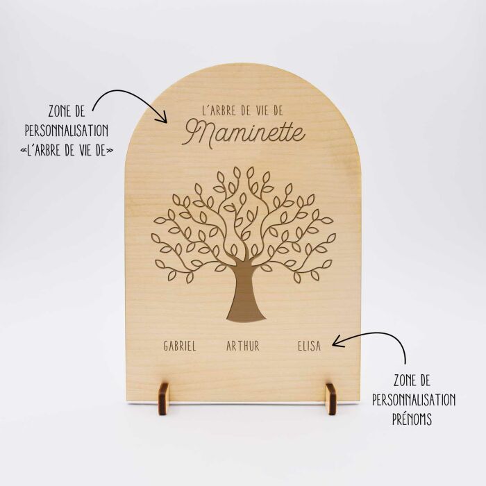 Cadre Arbre de vie personnalisé bois gravé 10x15 cm - zones de personnalisation