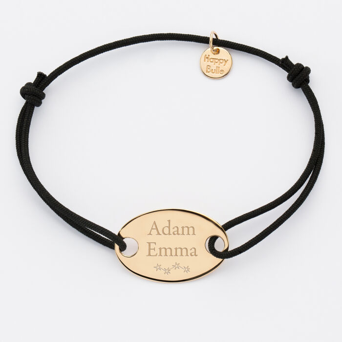Bracelet personnalisé médaille gravée plaqué or ovale 2 trous 25x16 mm - prénoms