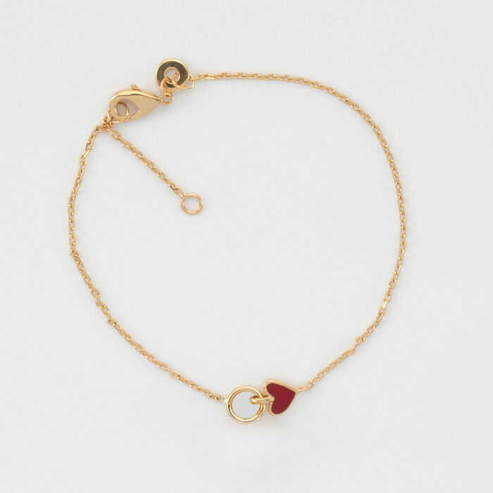 Bracelet chaîne cœur émail rouge plaqué or - plat