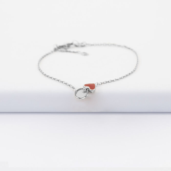 Bracelet chaîne cœur émail rouge argent - face