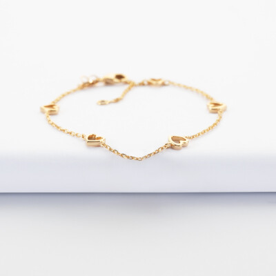 Bracelet chaîne cœurs ajourés plaqué or - face