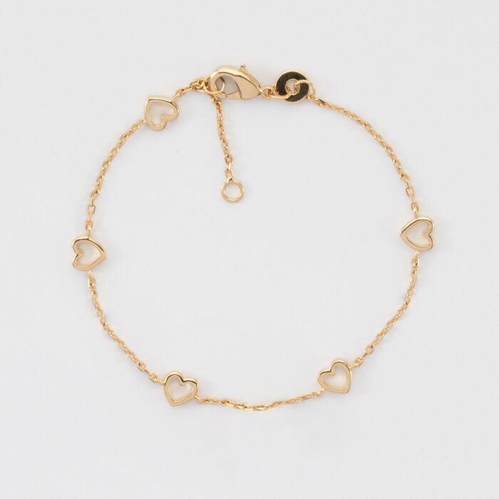 Bracelet chaîne cœurs ajourés plaqué or - plat