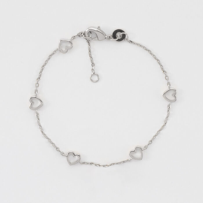 Bracelet chaîne cœurs ajourés argent - plat