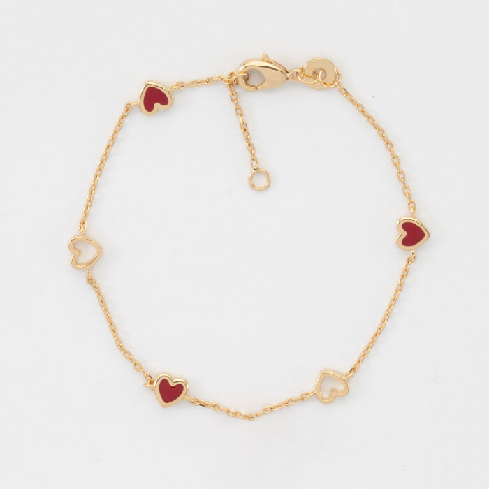 Bracelet chaîne cœurs ajourés et email plaqué or - face