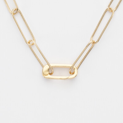 Chaîne grandes mailles mousqueton plaqué or - face