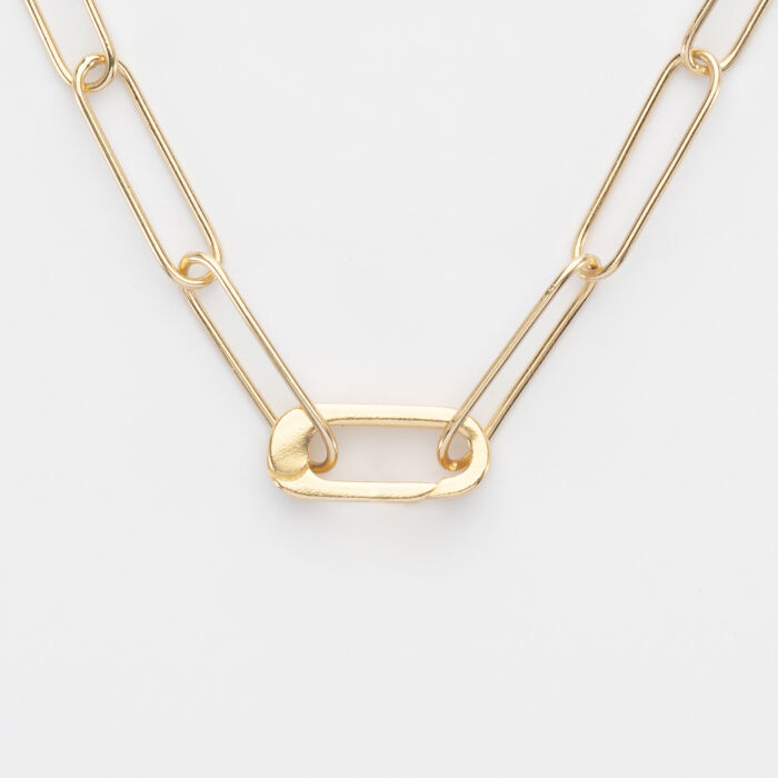 Chaîne grandes mailles mousqueton plaqué or - face