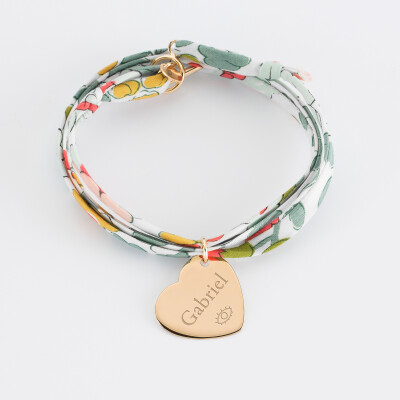 Liberty 3 turn bracelet with personalised engraved heart gold plated sleeper medallion 19x21mm - name