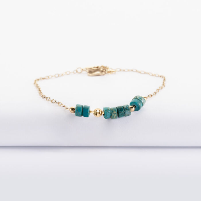 Bracelet chaîne barrette de perles plaqué or - face bleu