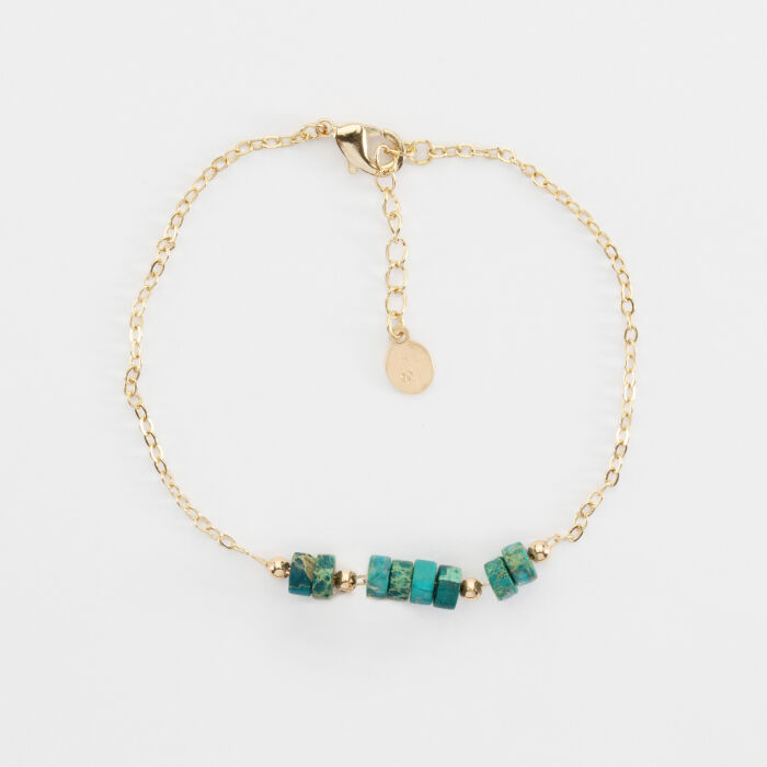 Bracelet chaîne barrette de perles plaqué or - plat bleu