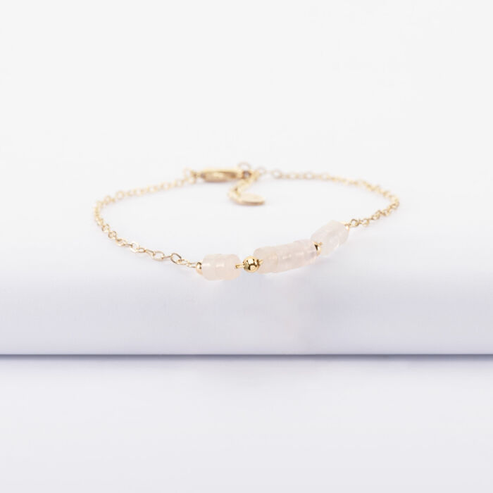 Bracelet chaîne barrette de perles plaqué or - face