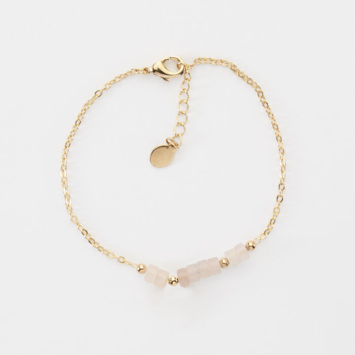 Bracelet chaîne barrette de perles plaqué or - plat rose