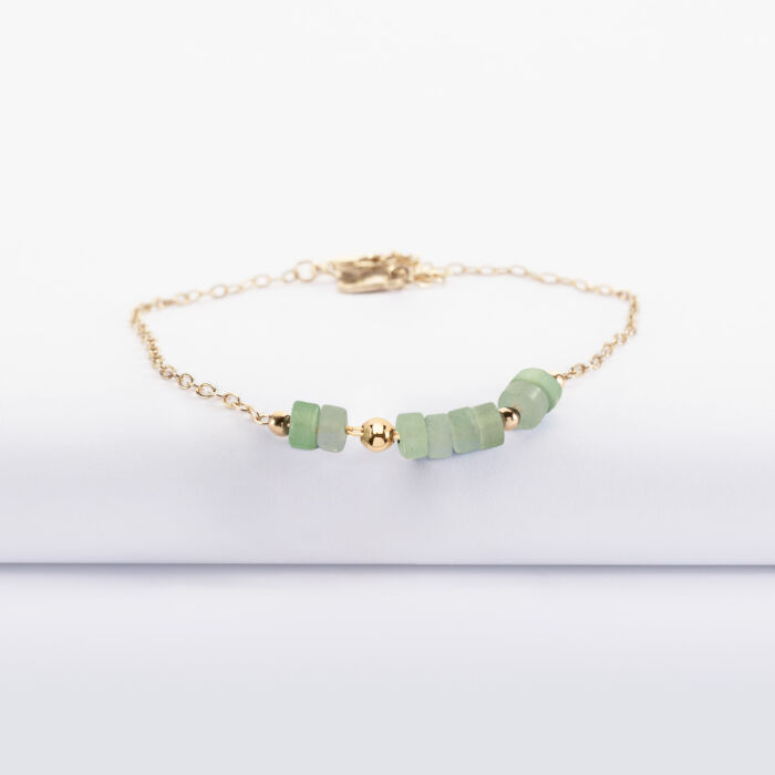 Bracelet chaîne barrette de perles plaqué or - face vert