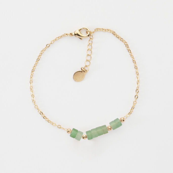 Bracelet chaîne barrette de perles plaqué or - plat vert