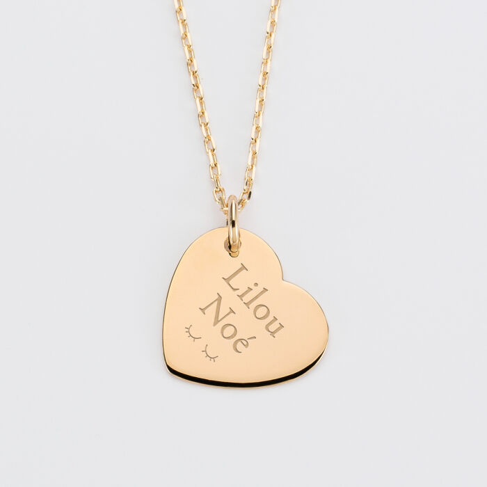 Pendentif personnalisé médaille gravée plaqué or coeur 19x21 mm - prénoms