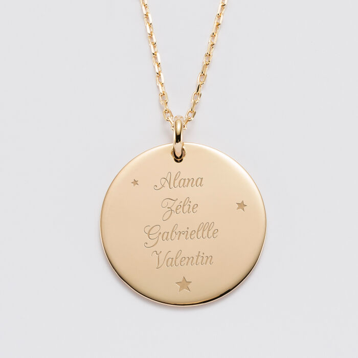 Pendentif personnalisé médaille gravée plaqué or 27 mm - prénoms