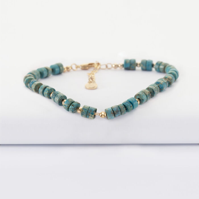 Bracelet chaîne perles plaqué or - face bleu