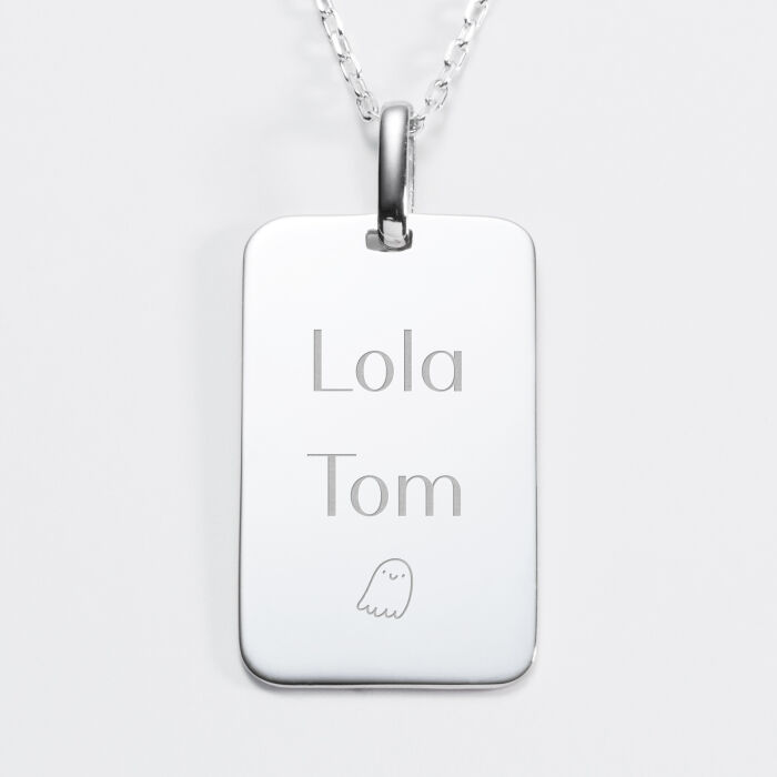 Personalised gents engraved silver medallion pendant 20x32mm names