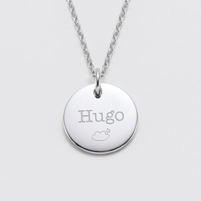 Pendentif personnalisé médaille gravée acier 20 mm - prénom