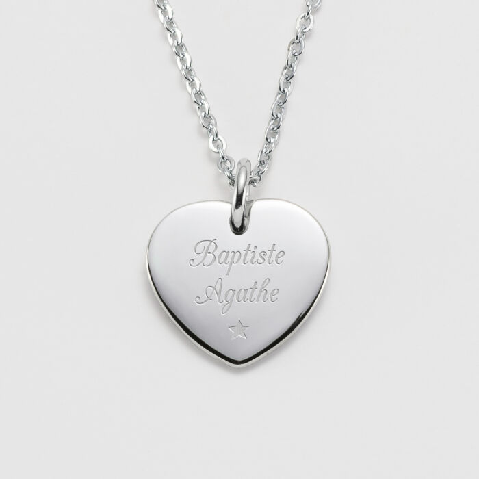 Pendentif personnalisé médaille gravée acier coeur 20x18 mm - prénoms