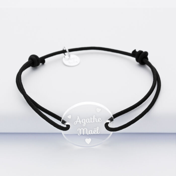 Bracelet personnalisé médaille gravée acrylique ronde 2 trous 21mm - prénoms
