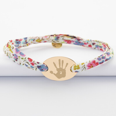 Bracelet 2 tours Liberty personnalisé médaille gravée plaqué or ovale 25x16 mm - empreinte