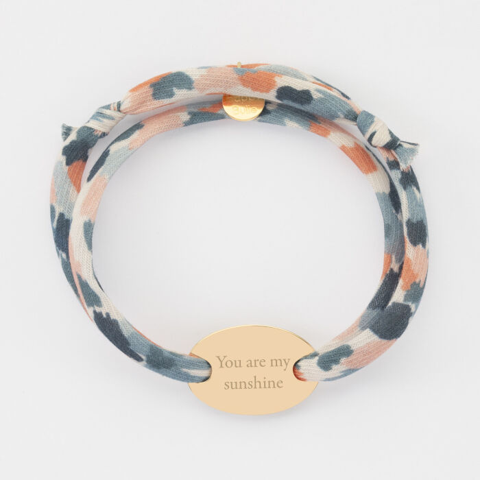 Bracelet 2 tours Liberty personnalisé médaille gravée plaqué or ovale 25x16 mm - texte