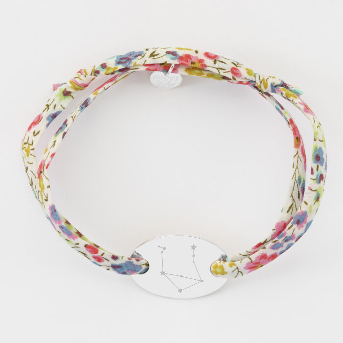 Bracelet 2 tours Liberty personnalisé médaille gravée argent ovale 25x16 mm - illustration constellation