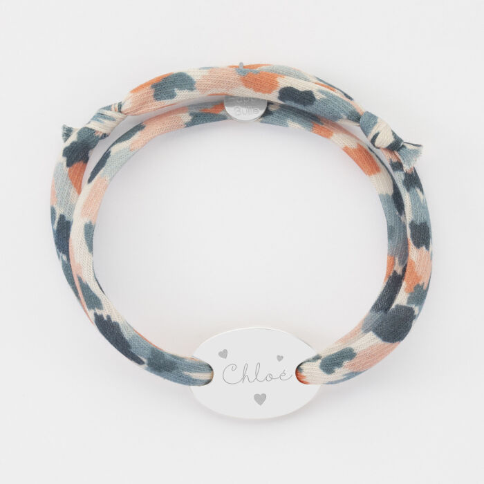 Bracelet 2 tours Liberty personnalisé médaille gravée argent ovale 25x16 mm - texte et pictogramme