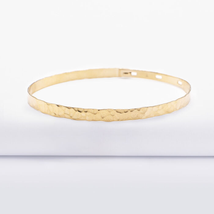 Jonc plat martelé plaqué or - face