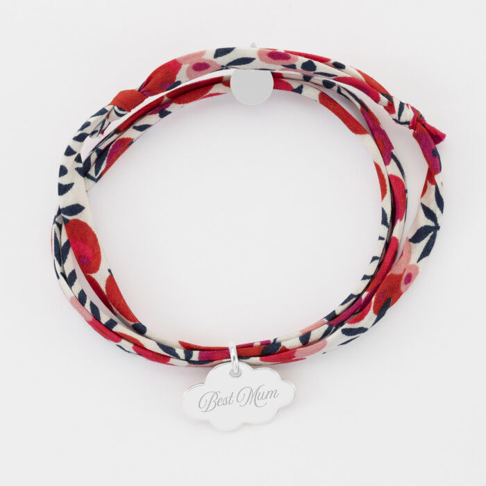 Bracelet 3 tours Liberty personnalisé prénom médaille gravée argent nuage 20x14 mm - texte