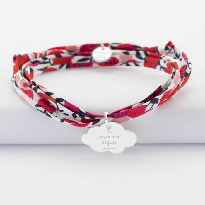 Bracelet 3 tours Liberty personnalisé prénom médaille gravée argent nuage 20x14 mm - illustration