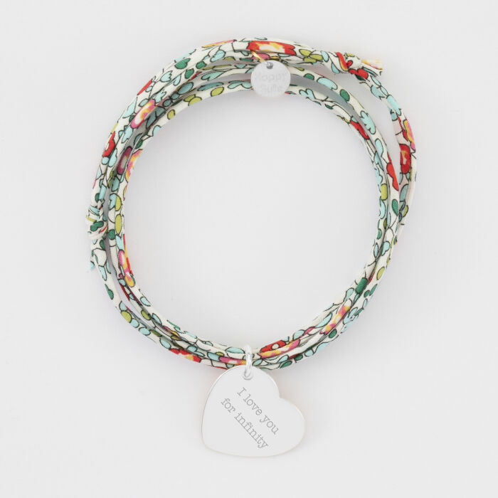 Bracelet 3 tours Liberty personnalisé médaille gravée argent dormeuse coeur 19x21 mm - texte