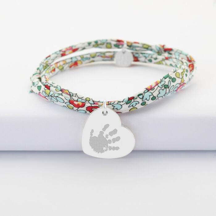 Bracelet 3 tours Liberty personnalisé médaille gravée argent dormeuse coeur 19x21 mm - empreinte