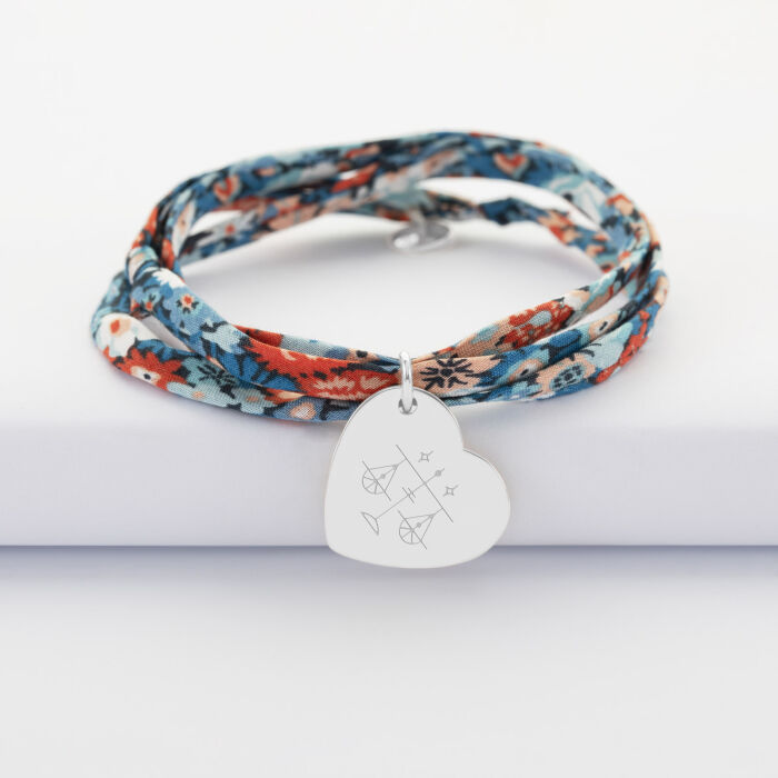Bracelet 3 tours Liberty personnalisé médaille gravée argent dormeuse coeur 19x21 mm - illustration astro