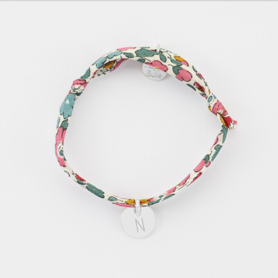 Bracelet enfant personnalisé Liberty médaille gravée initiale argent 10mm - N