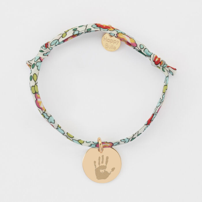 Bracelet enfant Liberty personnalisé médaille gravée plaqué or 15 mm - empreinte main