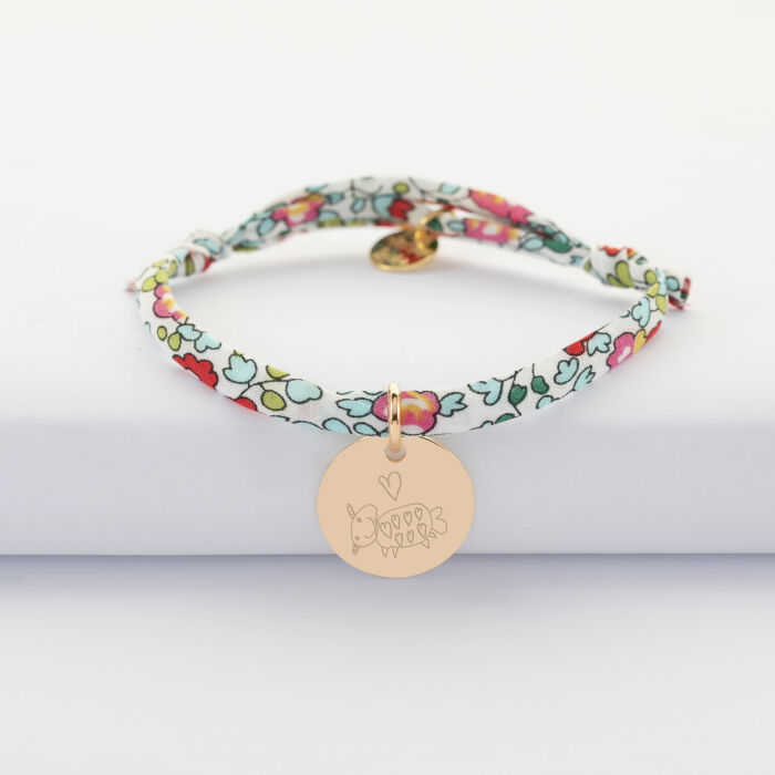 Bracelet enfant Liberty personnalisé médaille gravée plaqué or 15 mm - dessin