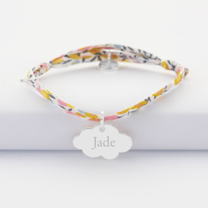 Liberty children's baptism bracelet with personalised engraved silver cloud medallion 20x14mm