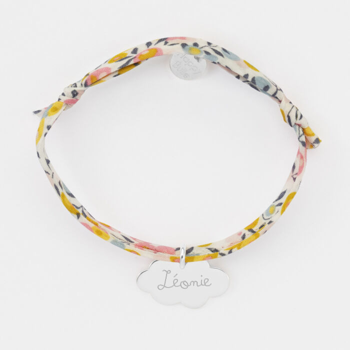 Personalised children name Liberty bracelet engraved silver cloud pendant 20x14mm