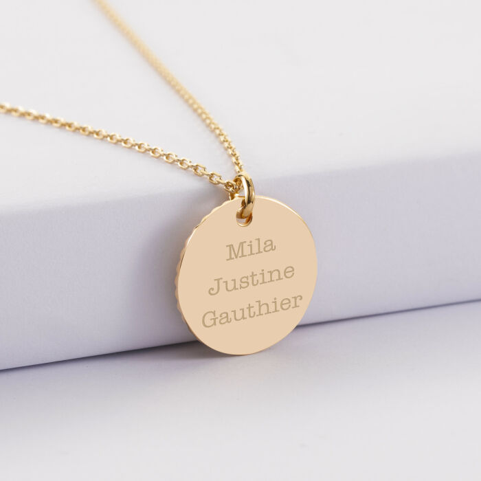 Pendentif personnalisé médaille soleil coeur bombé gravée plaqué or 19 mm - texte