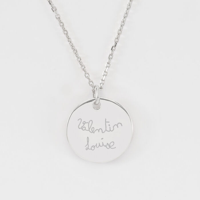 Pendentif personnalisé médaille soleil coeur bombé gravée argent 19 mm - prénoms manuscrits