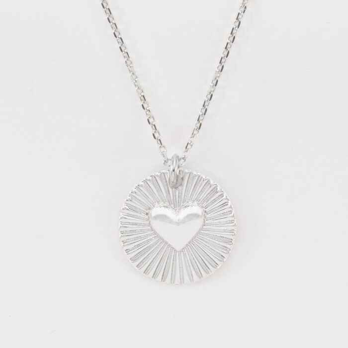Pendentif personnalisé médaille soleil coeur bombé gravée argent 19 mm - à plat