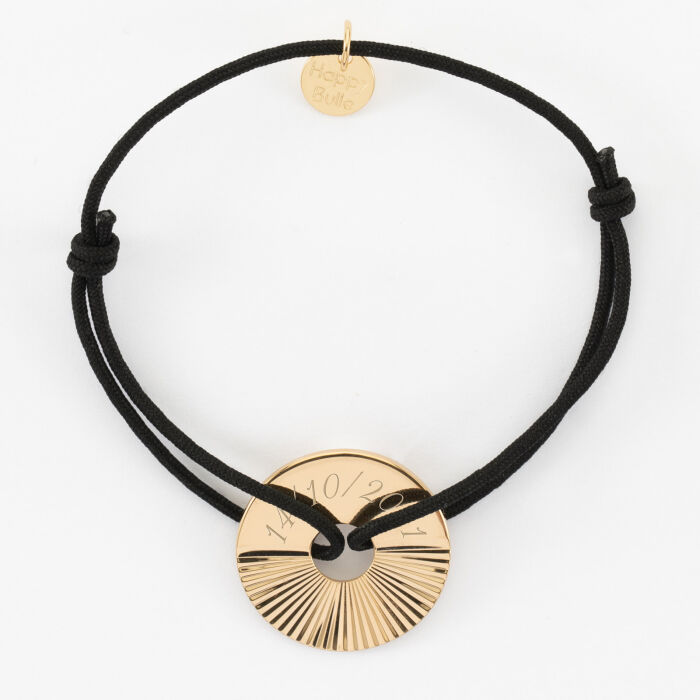 Bracelet personnalisé médaille gravée plaqué or cible soleil 21 mm - date