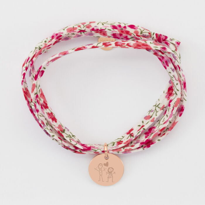 Bracelet 3 tours Liberty personnalisé médaille gravée plaqué or rose 15 mm - dessin