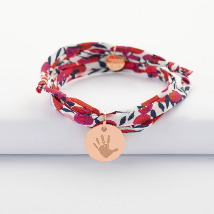 Bracelet 3 tours Liberty personnalisé médaille gravée plaqué or rose 15 mm - empreinte
