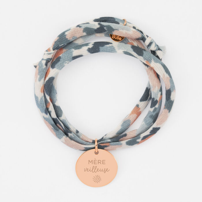 Bracelet 3 tours Liberty personnalisé médaille gravée plaqué or rose 19 mm - illustration mère veilleuse